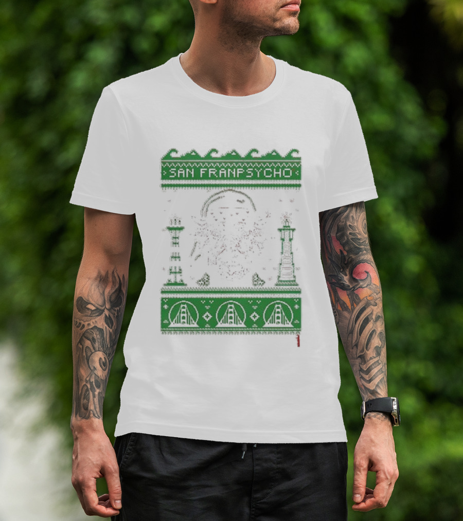 San Franpsycho Sfp Holiday Bridge Towers Snowflakes Green Holiday T-Shirt