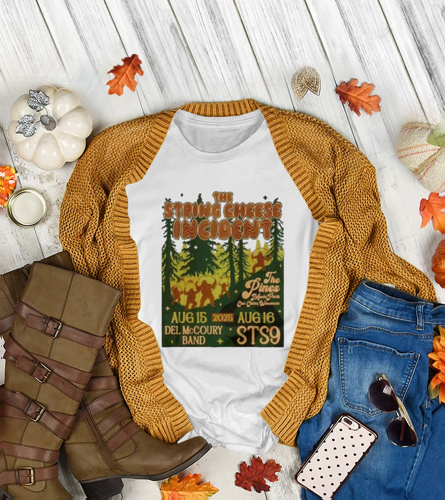 The String Cheese Incident August 15-16 2025 The Pines Music Park Eau Claire Wisconsin Del McCoury Band STS9 Event T-Shirt