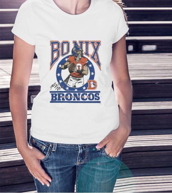 Bo Nix Broncos Stars Football Signature T-Shirt