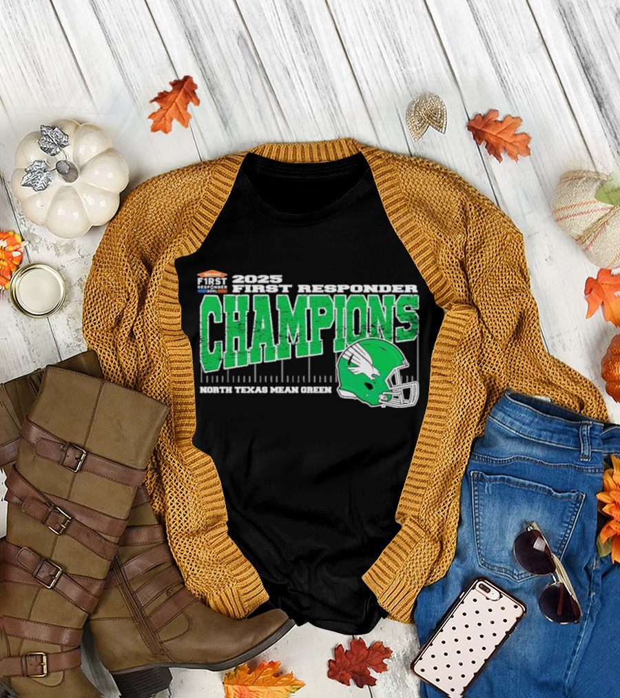 2025 North Texas Mean Green First Responder Bowl Champions Vintage Style Helmet College Football T-Shirt