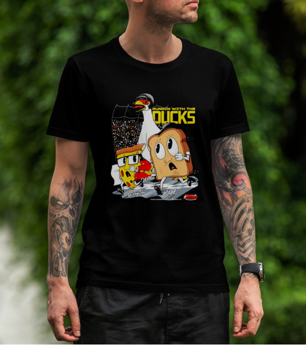 Running With The Ducks Brayton Brad Willie Cartoon Pizza And Toast Racing T-Shirt