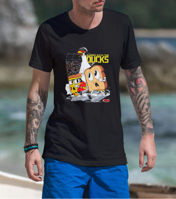 Running With The Ducks Brayton Brad Willie Cartoon Pizza And Toast Racing T-Shirt
