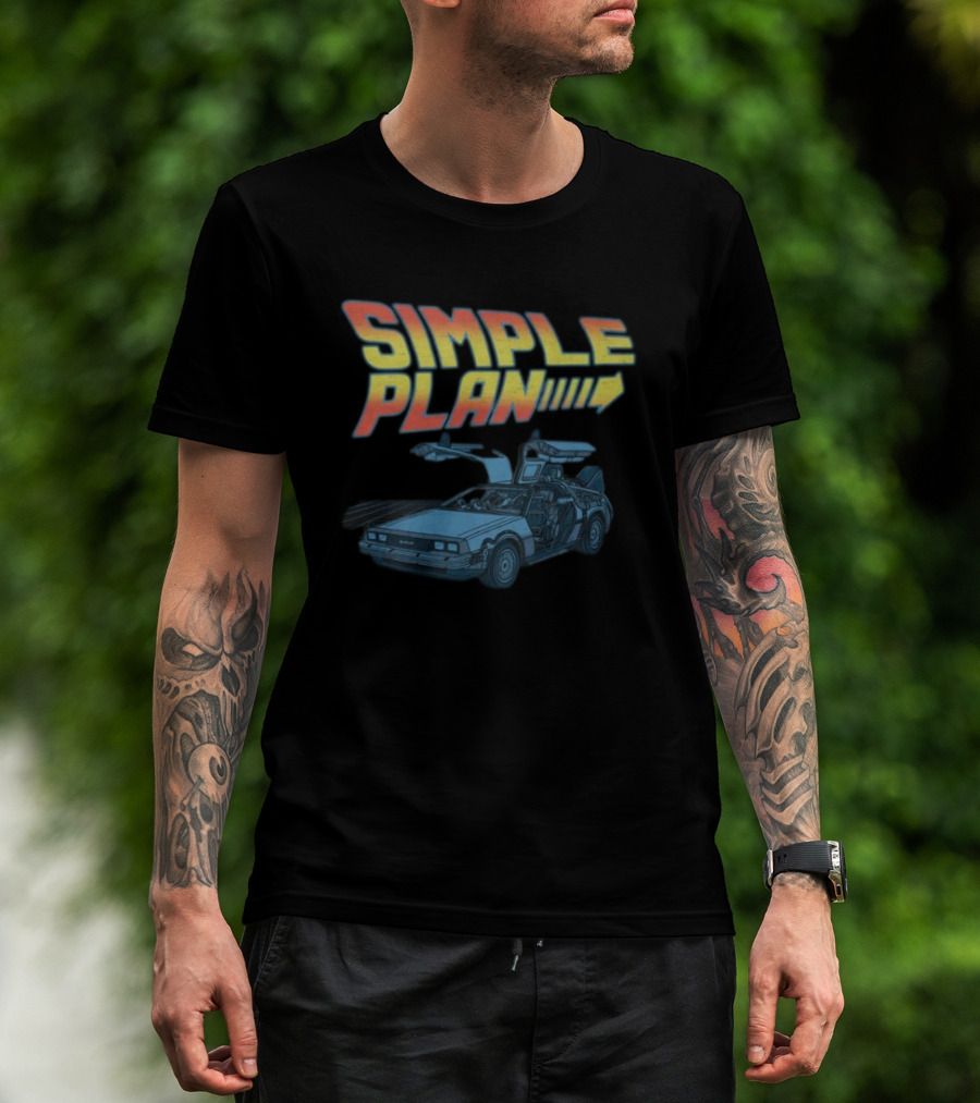 SIMPLE PLAN Time Travel Car Retro Style Cutout T-Shirt