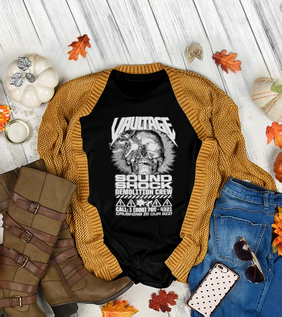Vaultage Space Laces Sound Shock Demolition Crew Crushing Is Our Biz Skull T-Shirt