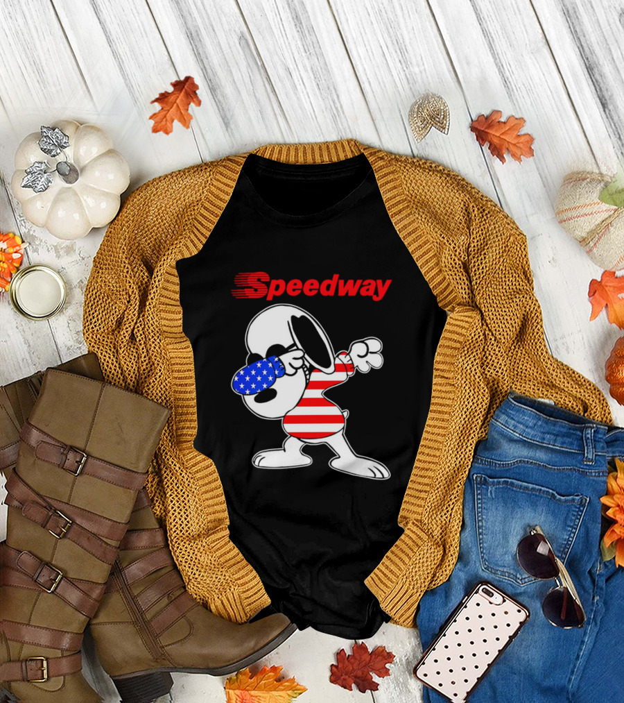 Speedway Snoopy Dabbing American Flag Outfit T-Shirt