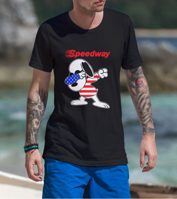 Speedway Snoopy Dabbing American Flag Outfit T-Shirt