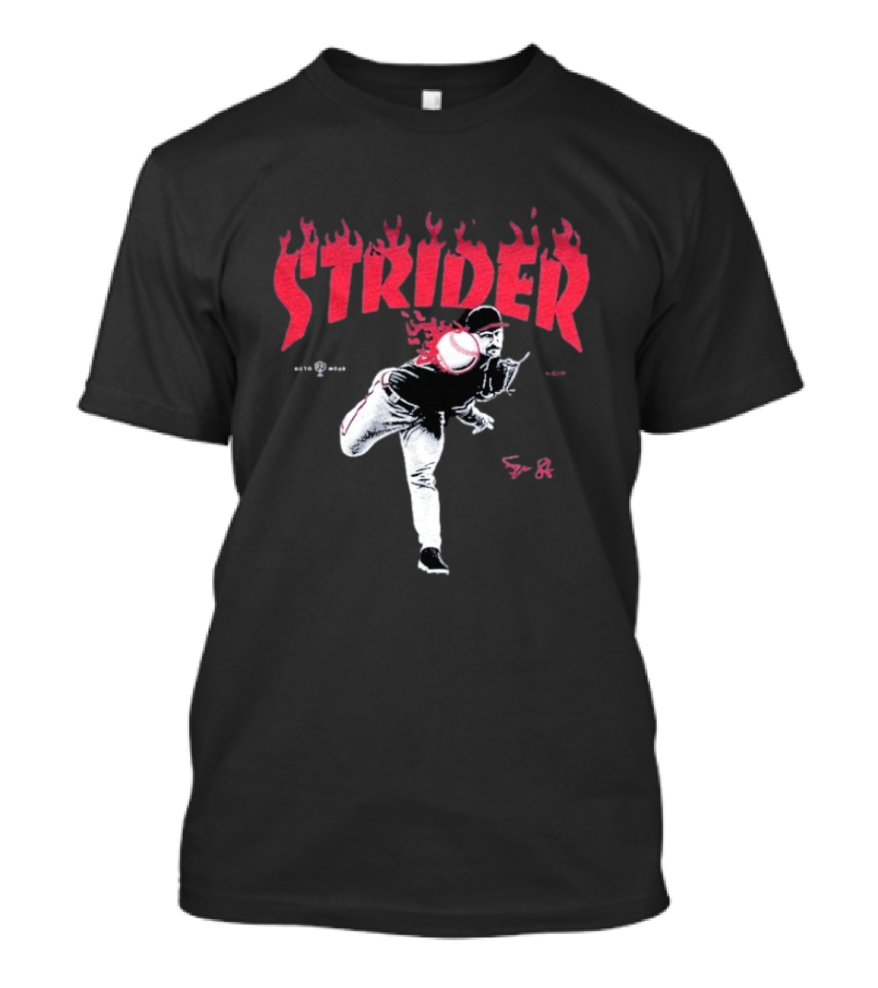 Strider Flames Baseball Pitcher Throwing Action T-Shirt