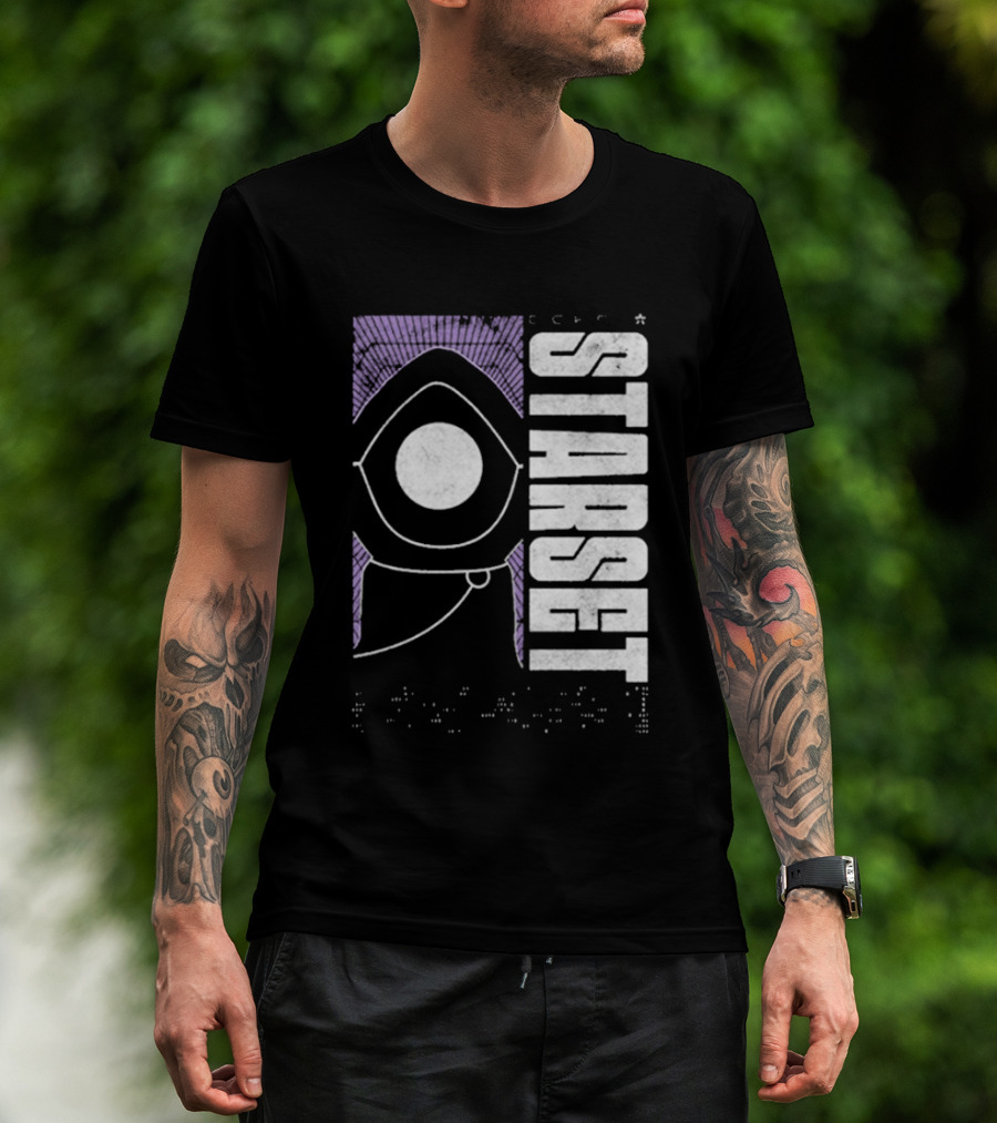 Starset Echo Purple Hooded Figure Bold White Text T-Shirt