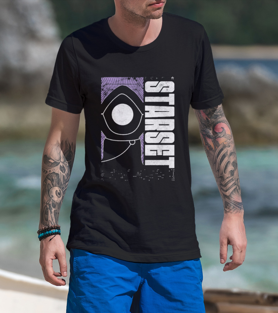 Starset Echo Purple Hooded Figure Bold White Text T-Shirt