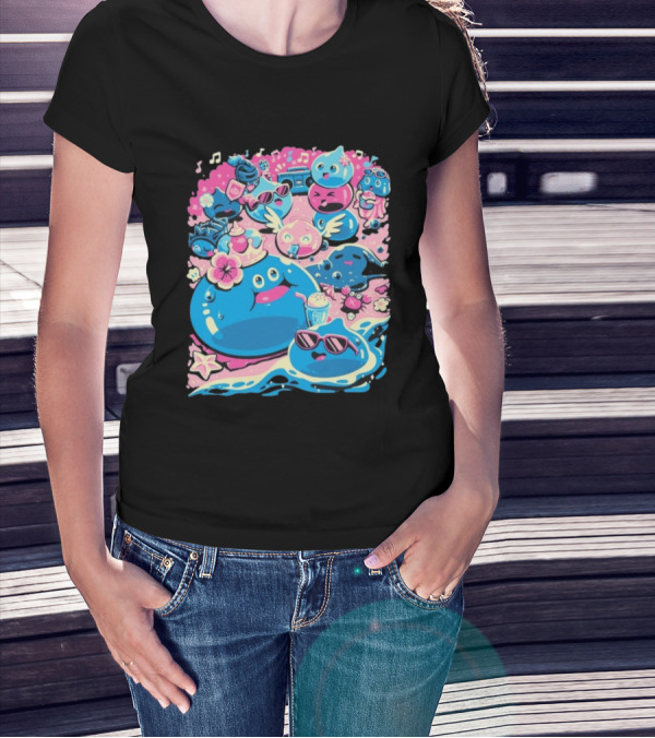 Summer Slimes Cute Blue And Pink Watercolor Style Festival Fun T-Shirt