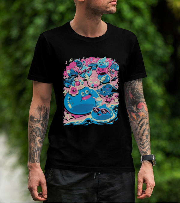 Summer Slimes Cute Blue And Pink Watercolor Style Festival Fun T-Shirt