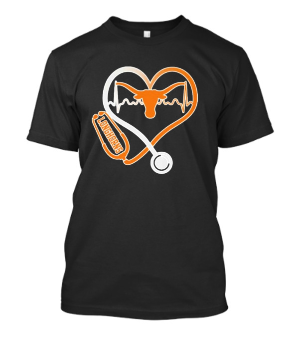 Texas Longhorns Caring Hearts Nurse Stethoscope Heartbeat T-Shirt