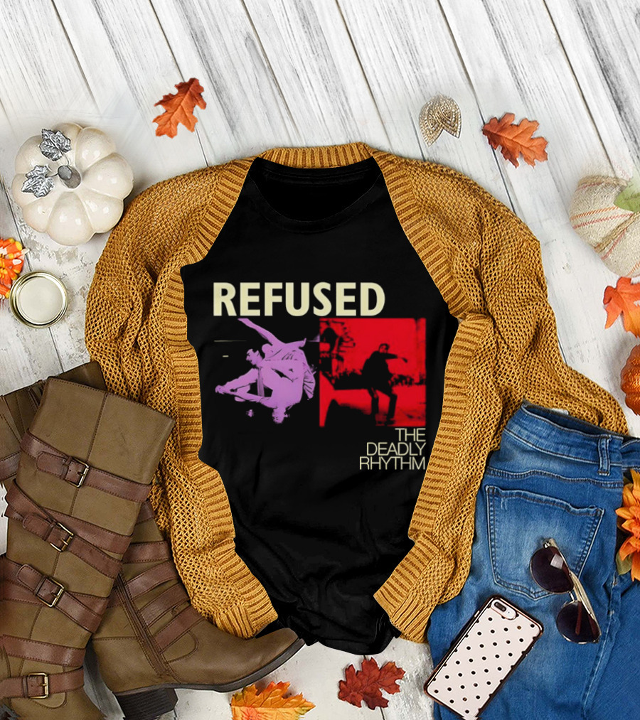 Refused The Deadly Rhythm Skater Red and Purple Imagery T-Shirt