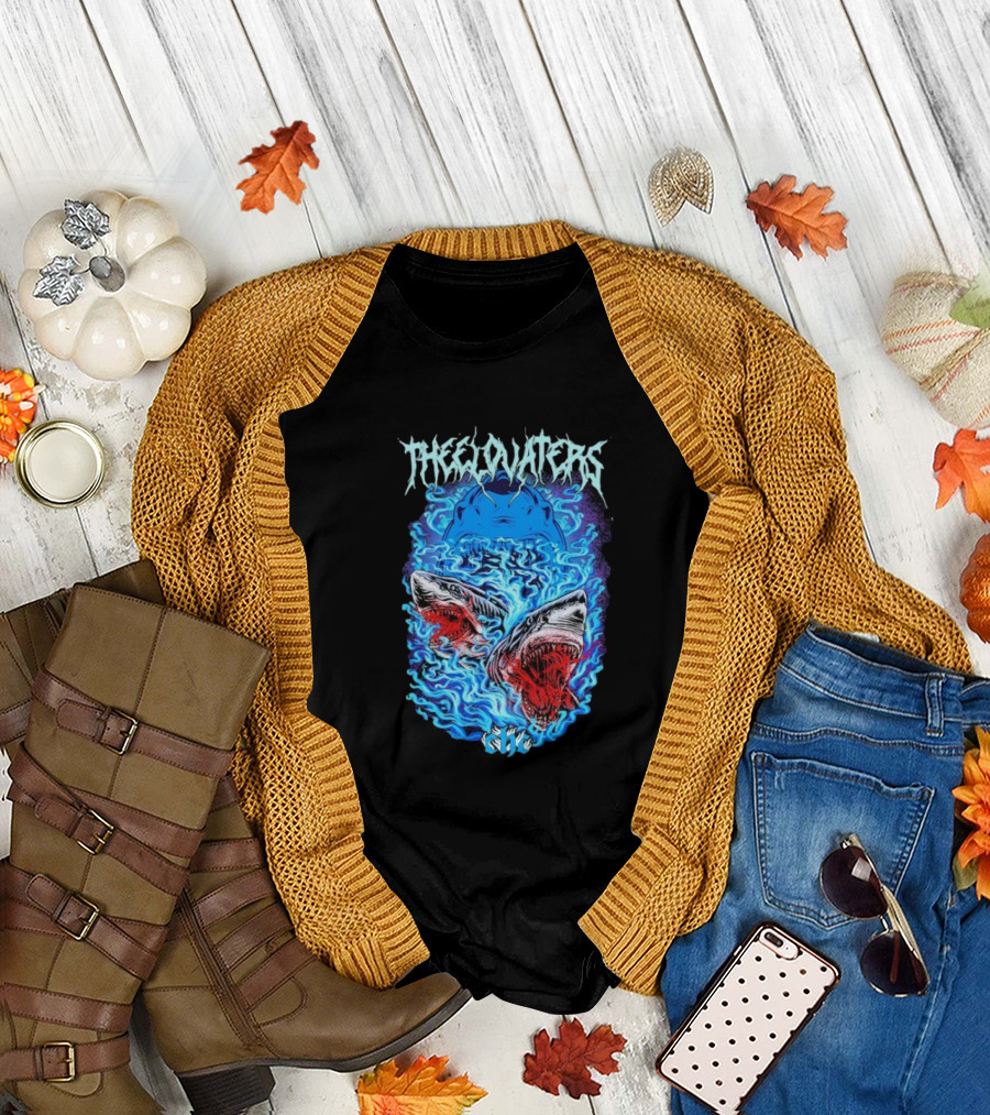 The Elovaters Beware Of Sharks Electric Blue Fierce Shark Trio T-Shirt