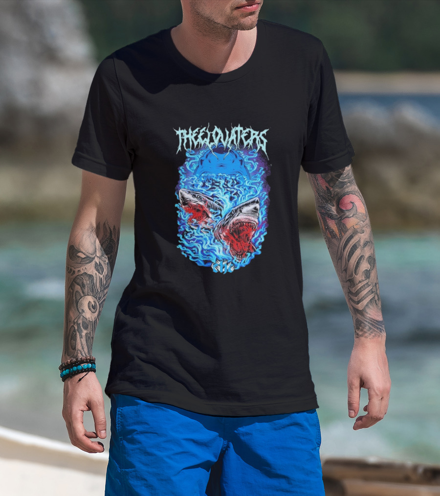 The Elovaters Beware Of Sharks Electric Blue Fierce Shark Trio T-Shirt