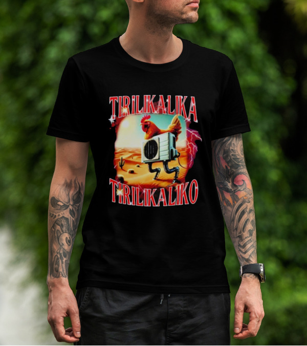 Tirilikalika Tirilikaliko Chicken Robot Desert Scene T-Shirt