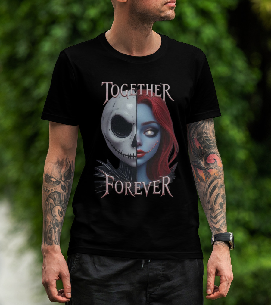 Together Forever Jack And Sally Half Face Mashup T-Shirt