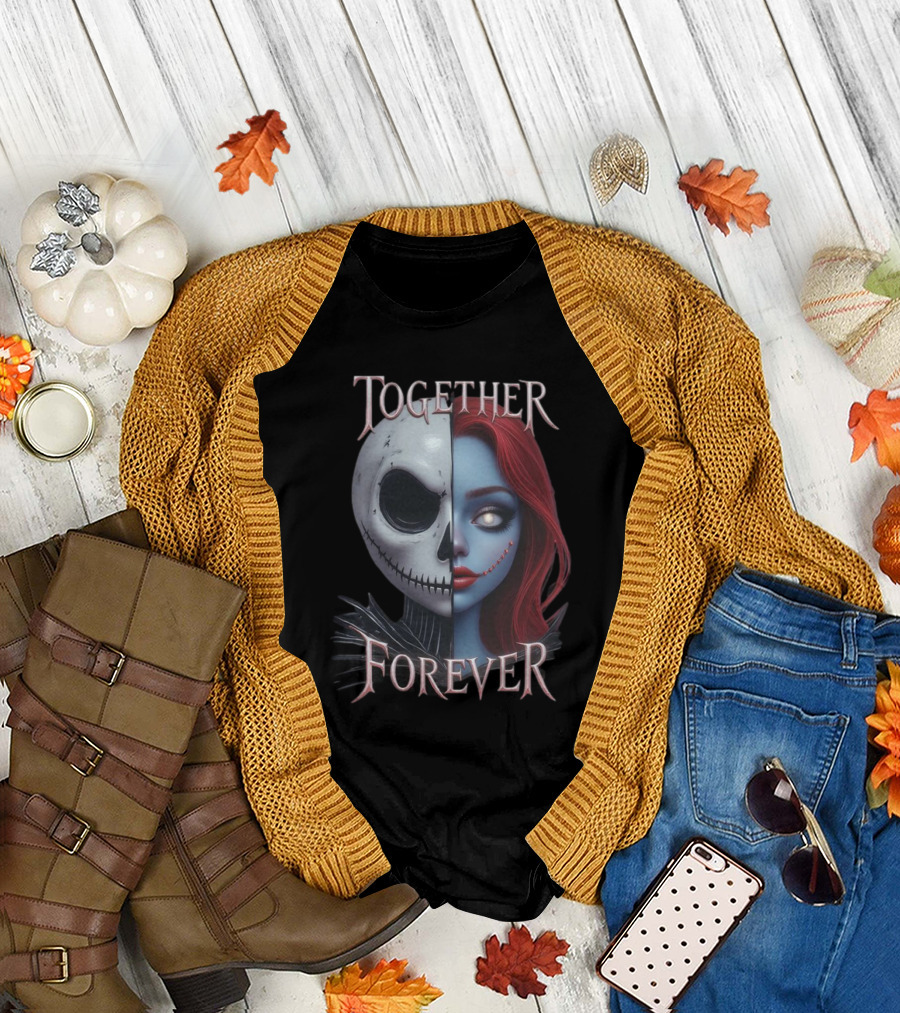 Together Forever Jack And Sally Half Face Mashup T-Shirt