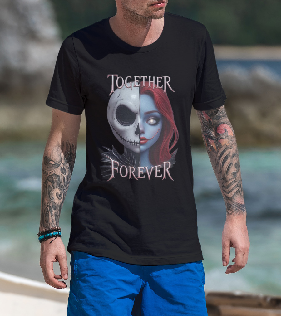 Together Forever Jack And Sally Half Face Mashup T-Shirt