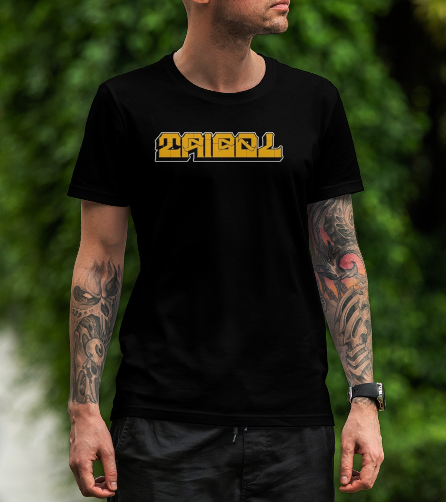 Tribal Gear Victim Gold Graffiti Font Bold Yellow Text T-Shirt