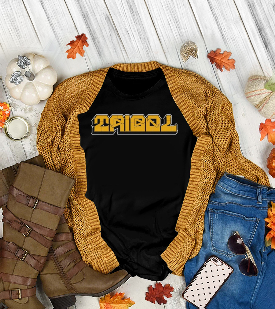 Tribal Gear Victim Gold Graffiti Font Bold Yellow Text T-Shirt