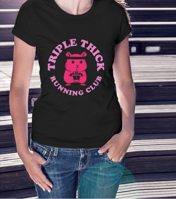 Triple Thick Running Club Hamster Weightlifting Fun T-Shirt