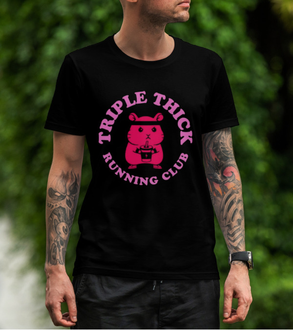 Triple Thick Running Club Hamster Weightlifting Fun T-Shirt