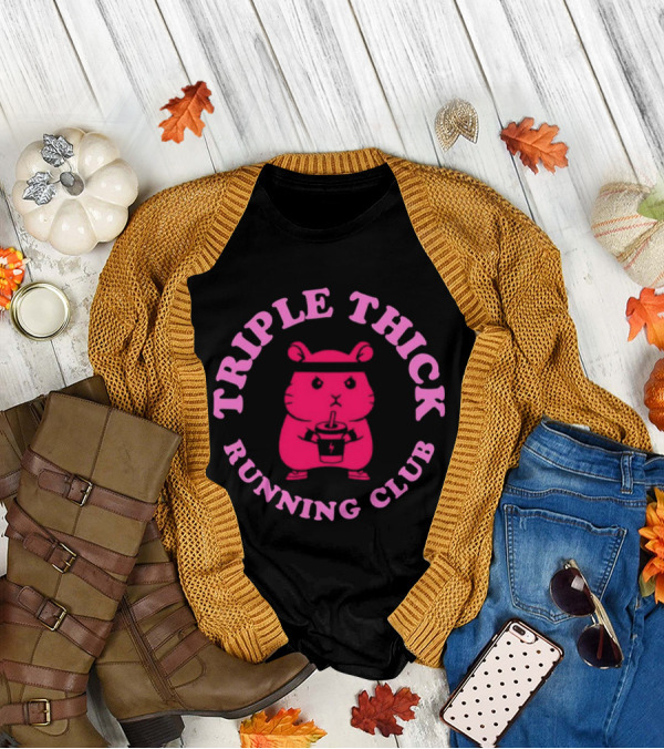 Triple Thick Running Club Hamster Weightlifting Fun T-Shirt