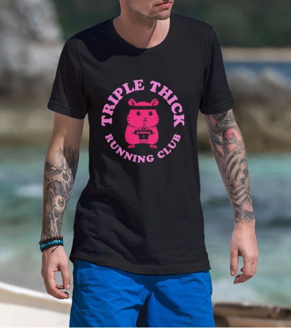 Triple Thick Running Club Hamster Weightlifting Fun T-Shirt