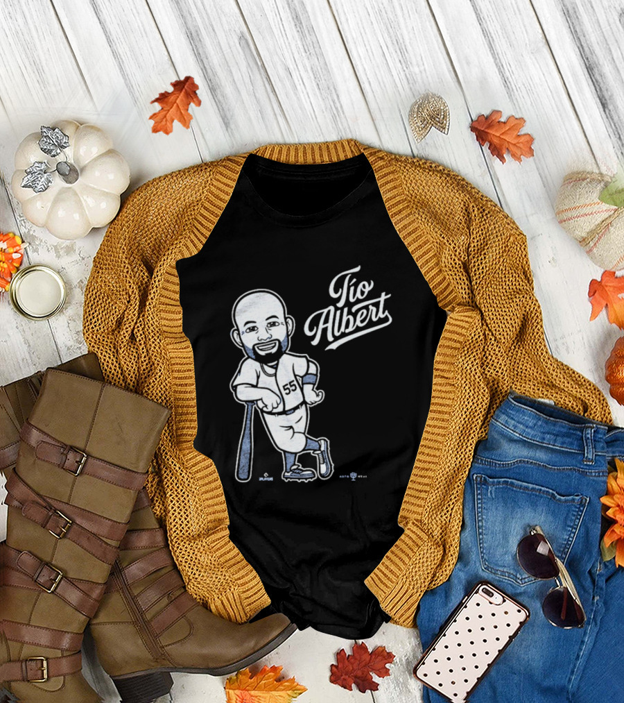 Tío Albert Baseball Player Cartoon with Bat and Number 55 T-Shirt