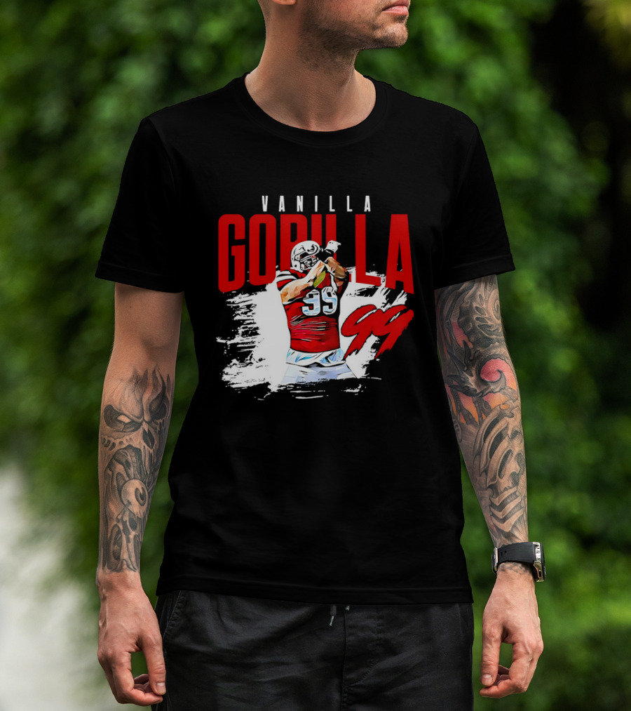 Vanilla Gorilla Number 99 Football Jersey Athlete Action Pose T-Shirt