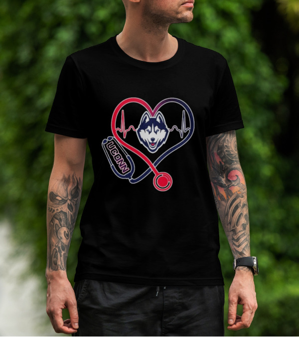 UConn Huskies Heartbeat Stethoscope Nurse Care T-Shirt