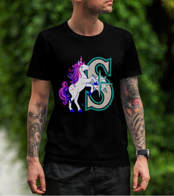 Unicorn Seattle Mariners Baseball Emblem With Compass And Stars T-Shirt