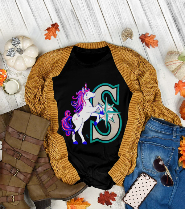 Unicorn Seattle Mariners Baseball Emblem With Compass And Stars T-Shirt