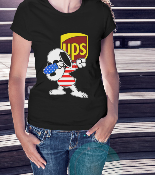 Snoopy American Flag Dabbing UPS Shield T-Shirt