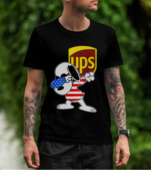 Snoopy American Flag Dabbing UPS Shield T-Shirt