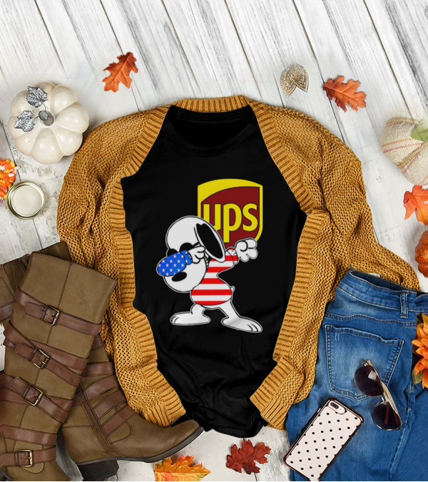 Snoopy American Flag Dabbing UPS Shield T-Shirt