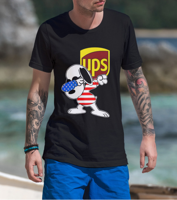 Snoopy American Flag Dabbing UPS Shield T-Shirt