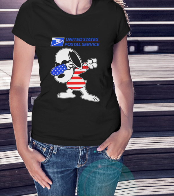 USPS United States Postal Service Snoopy Dabbing American Flag T-Shirt
