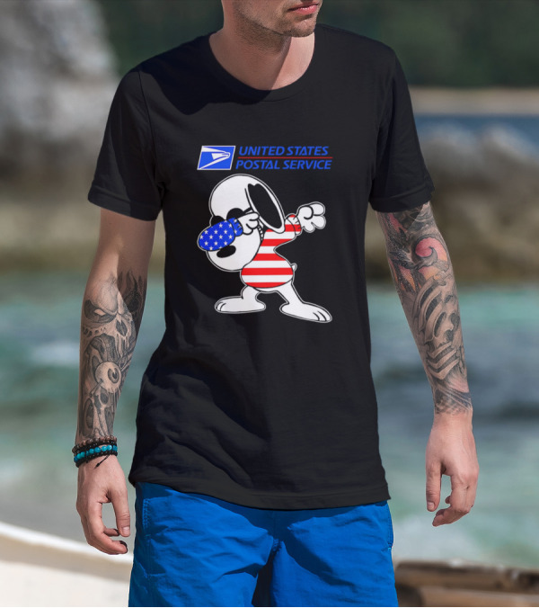 USPS United States Postal Service Snoopy Dabbing American Flag T-Shirt
