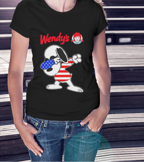 Wendy’s Snoopy Dabbing American Flag Stripes T-Shirt