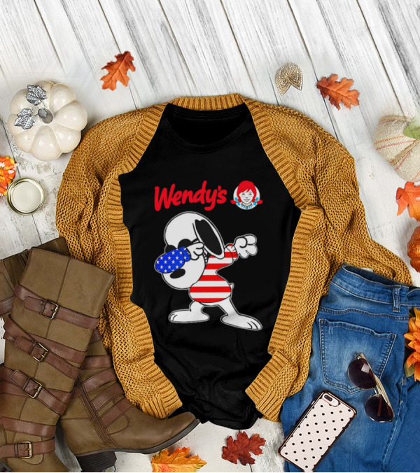 Wendy’s Snoopy Dabbing American Flag Stripes T-Shirt