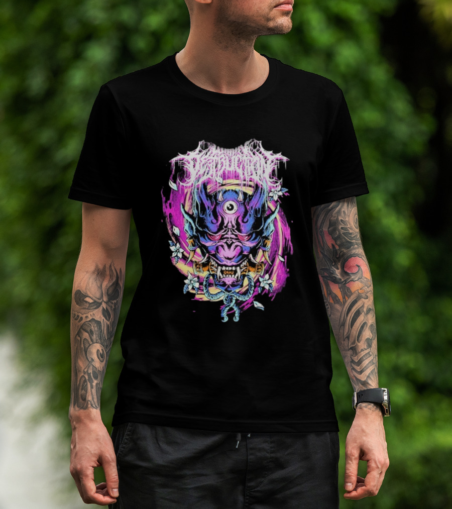 Within Destruction Psychedelic Oni Mask With Floral Accents T-Shirt