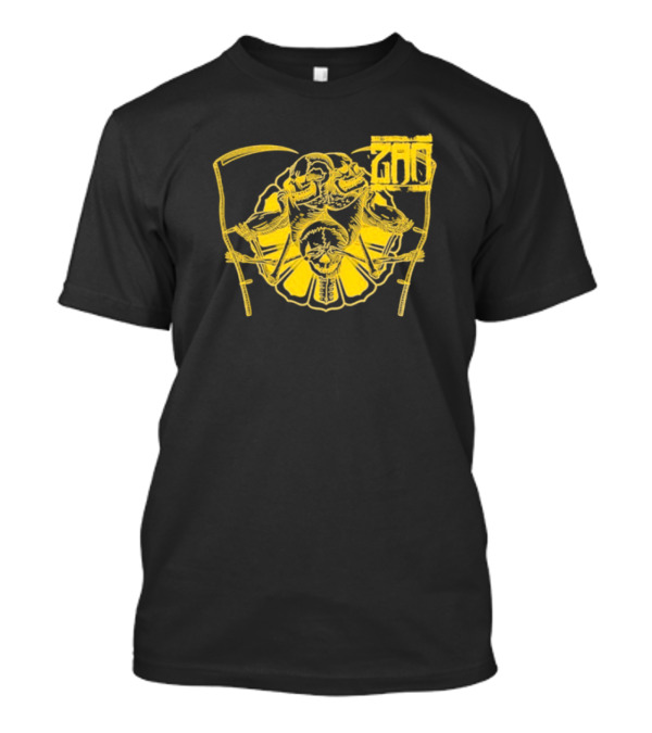 Zao Croatoan Skeleton With Scythe And Chains Monochrome Design T-Shirt