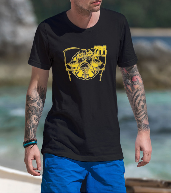 Zao Croatoan Skeleton With Scythe And Chains Monochrome Design T-Shirt