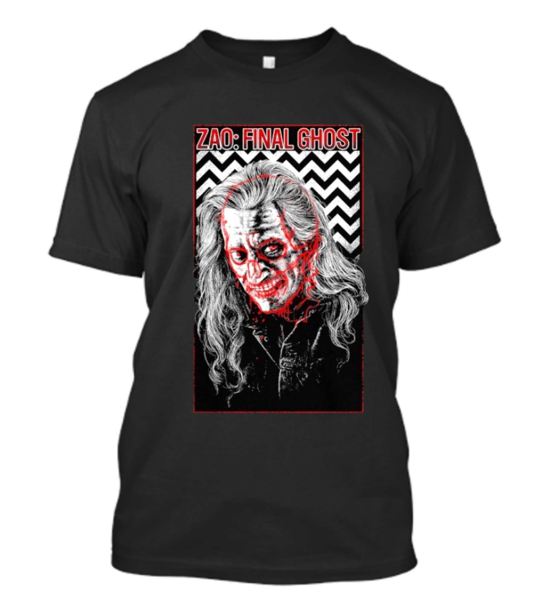 Zao Final Ghost Horror Skull Long Hair Chevron Background T-Shirt