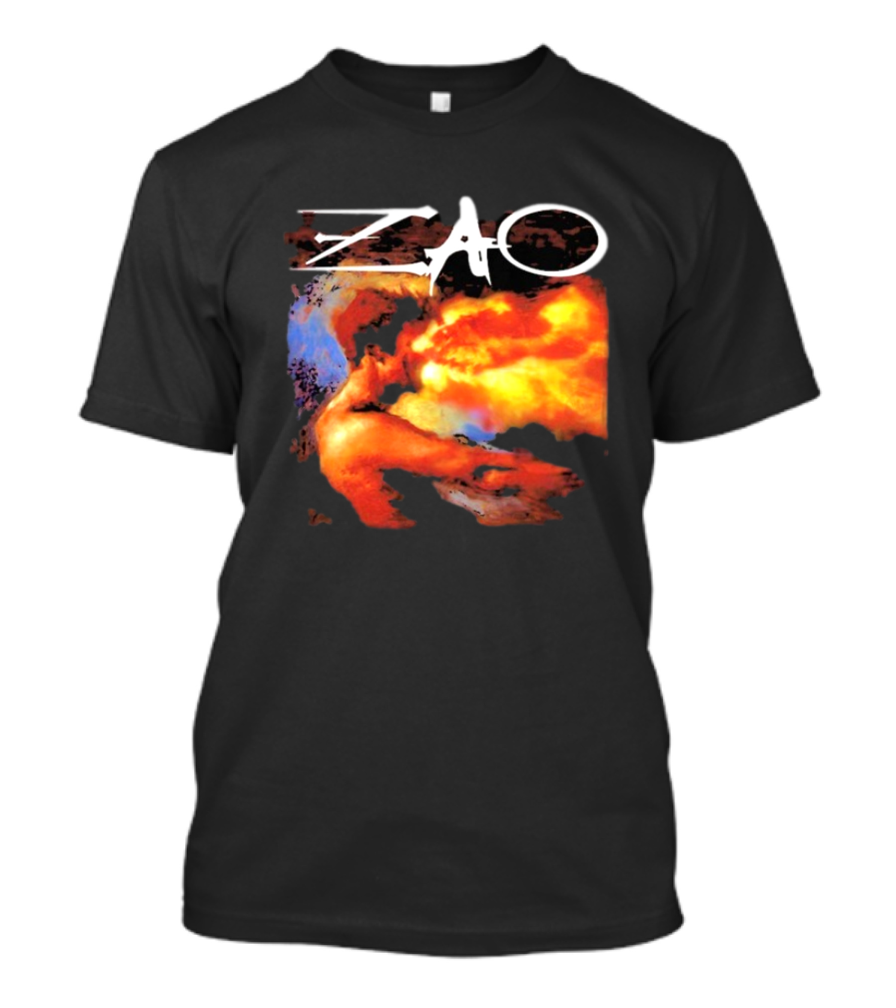 Zao Fiery Abstract Artwork With Dynamic Earth Tones T-Shirt