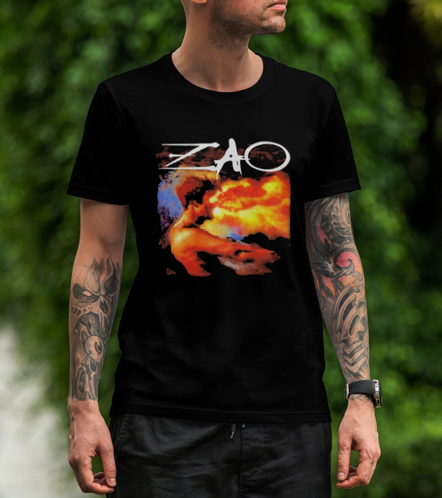 Zao Fiery Abstract Artwork With Dynamic Earth Tones T-Shirt