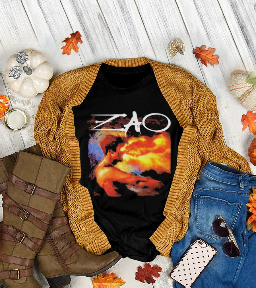 Zao Fiery Abstract Artwork With Dynamic Earth Tones T-Shirt