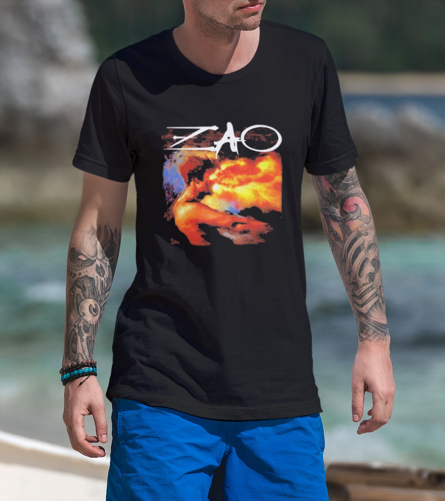 Zao Fiery Abstract Artwork With Dynamic Earth Tones T-Shirt